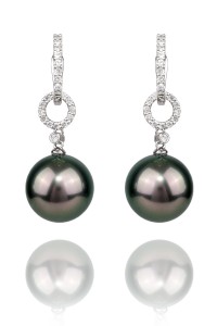 Oster Pearls Tahitian Drops .29ctw Diamond White Gold Earrings | Oster Jewelers