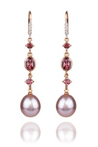 Oster Pearls Rose Gold .07ctw Diamond Tourmaline Pearl Dangle Earrings | Oster Jewelers
