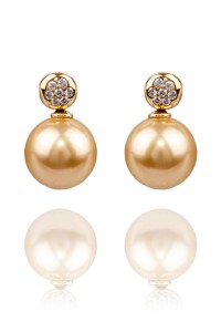 Oster Pearls Yellow Gold Golden Pearl .10ctw Diamond Earrings | Oster Jewelers