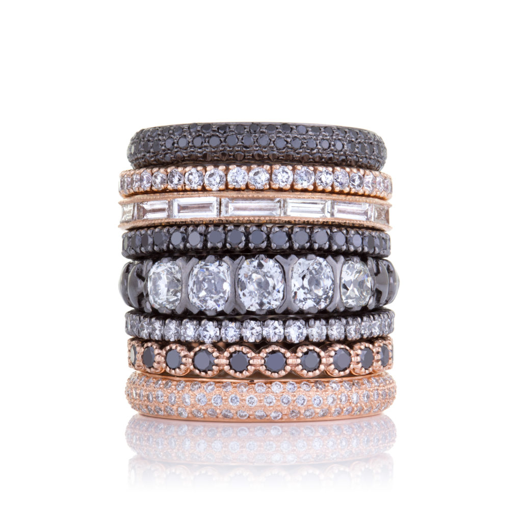 Black Diamonds and Rose Gold Stack By Sethi Couture at Oster Jewelers