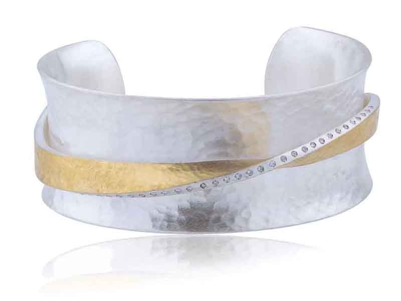 10 Lika Behar Silver Diamond Twist Cuff Bracelet-