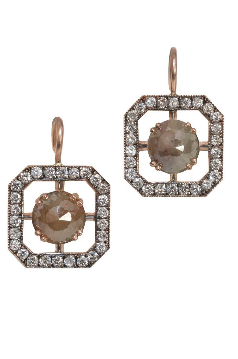 Sylva & Cie Window Raw Diamond Earrings