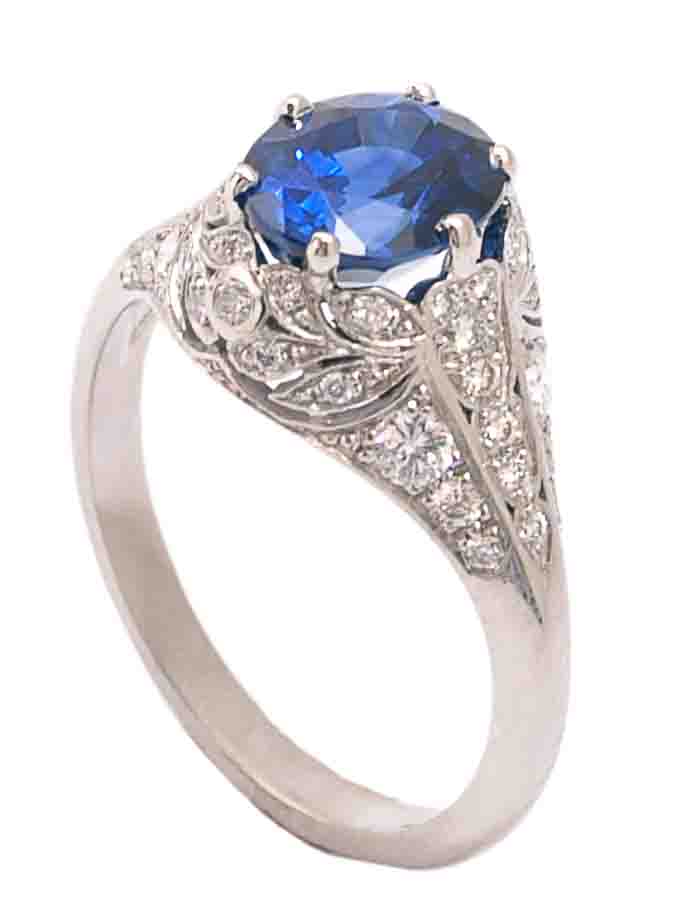 Sebastien Barier Oval Sideshank Sapphire Diamond Ring