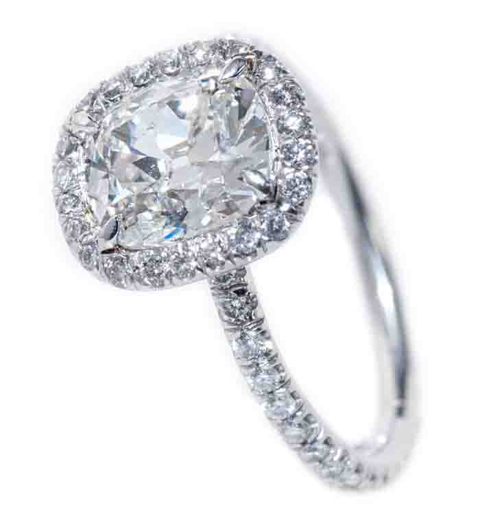 Louis Glick Cushion Cut Diamond Ring with Halo