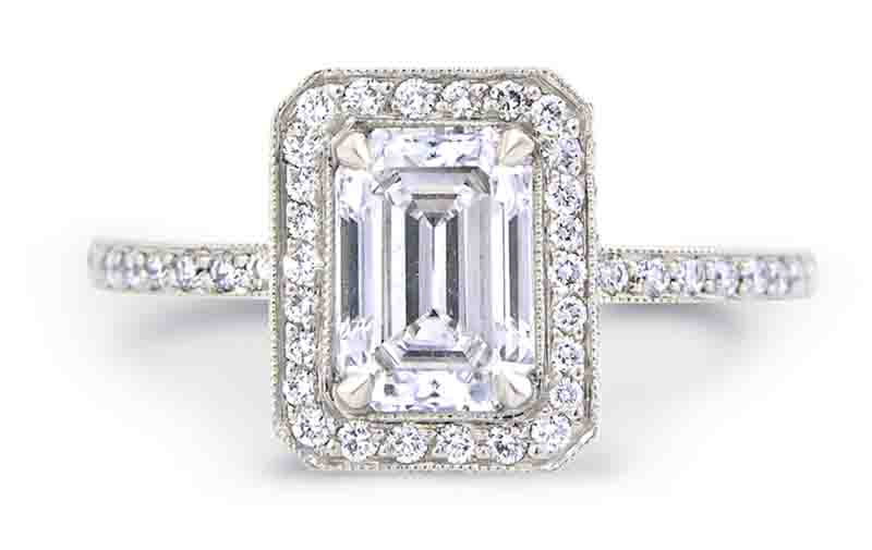 Louis Glick Diamond Halo Emerald Cut Ring
