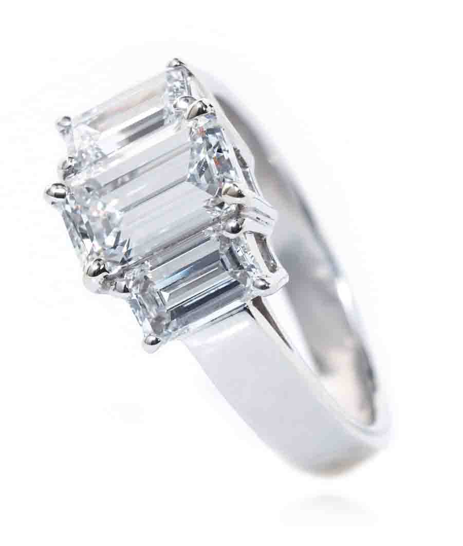 Louis Glick Emerald Cut Diamond Ring With Side Diamonds