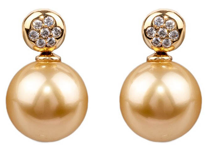 Baggins Golden Pearl and Diamond Earrings