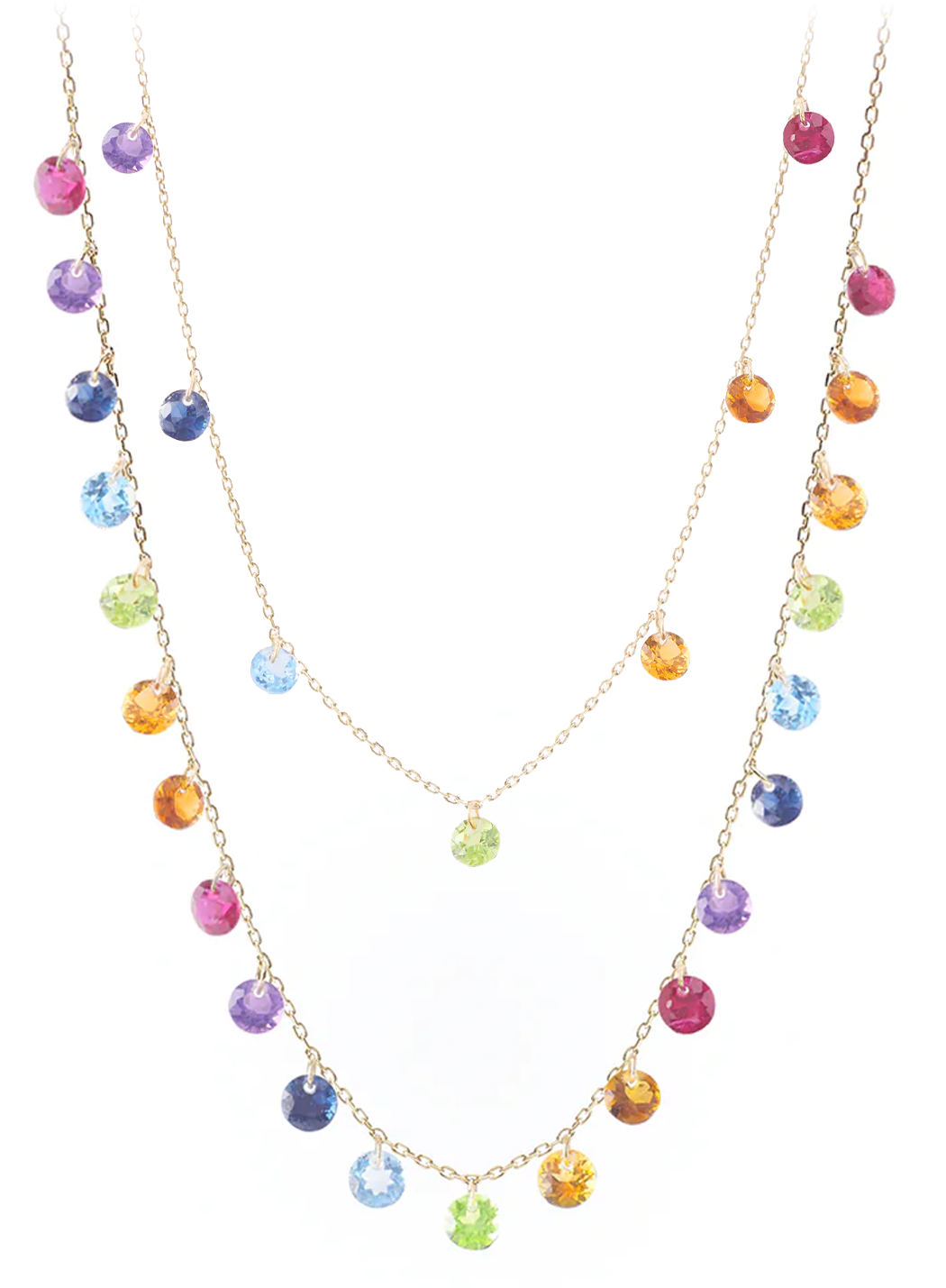 Persee Paris 18k Yellow Gold 7 & 22 Chakras Rainbow Necklaces