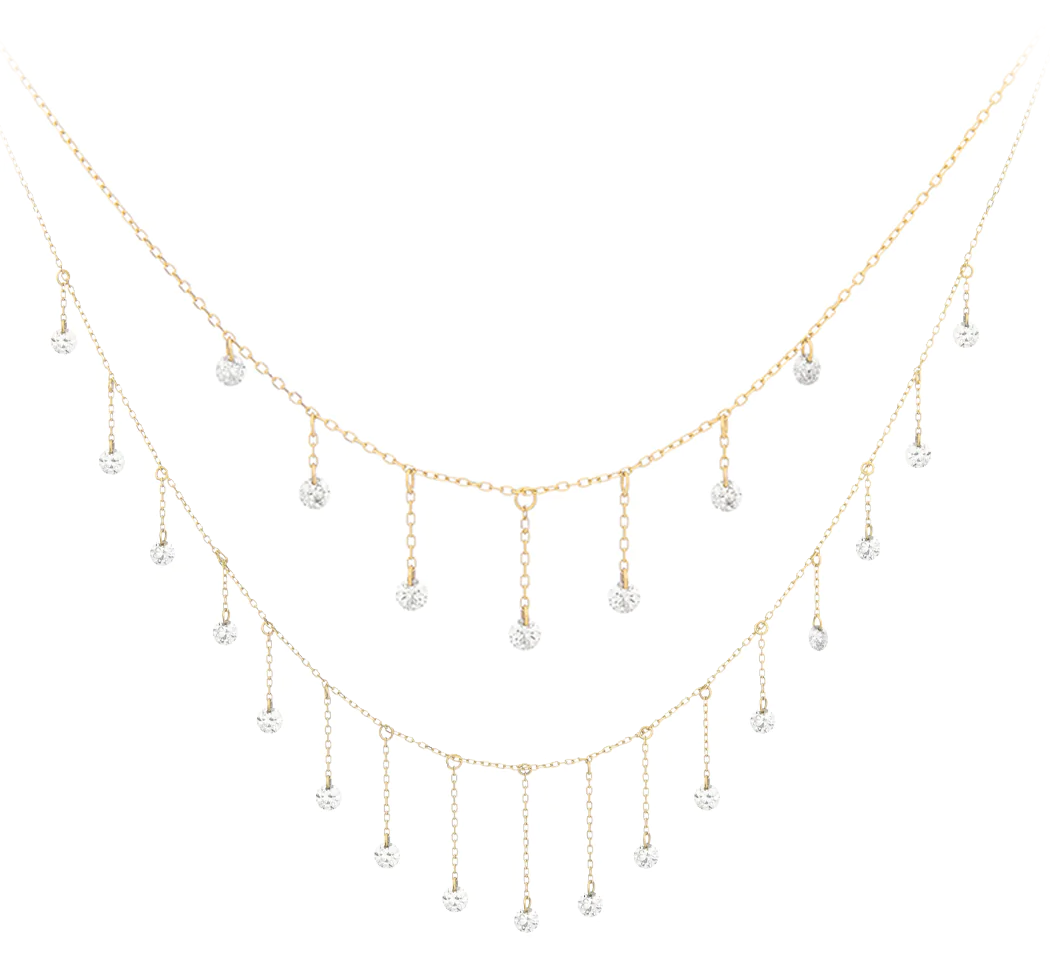 Persee Paris La Foule 18k gold 7 & 17 diamond chain necklaces