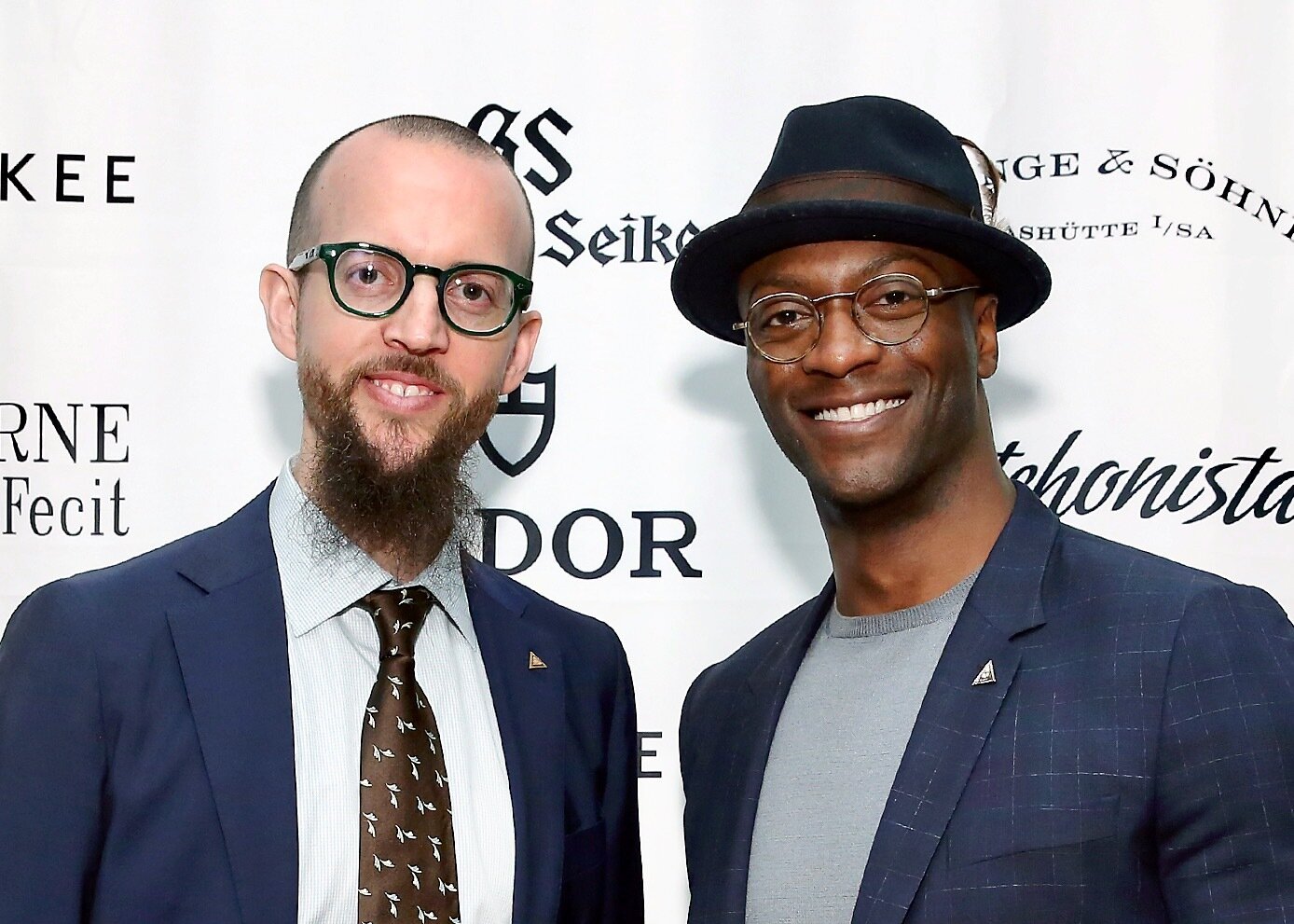 Nicholas Manousos (left) with actor Aldis Hodge (right) appointed Trustee of the Horological Society of New York (Photo credit: HSNY)