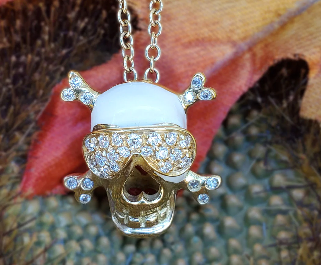Adolfo Courrier Enamel & Diamond Skull & Crossbones Pendant Necklace - Lifestyle