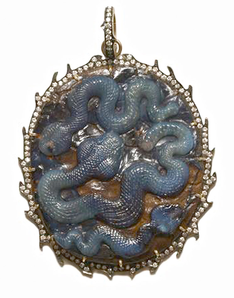 Sylva & Cie Carved Opal Snake with Diamond Enhancer-
