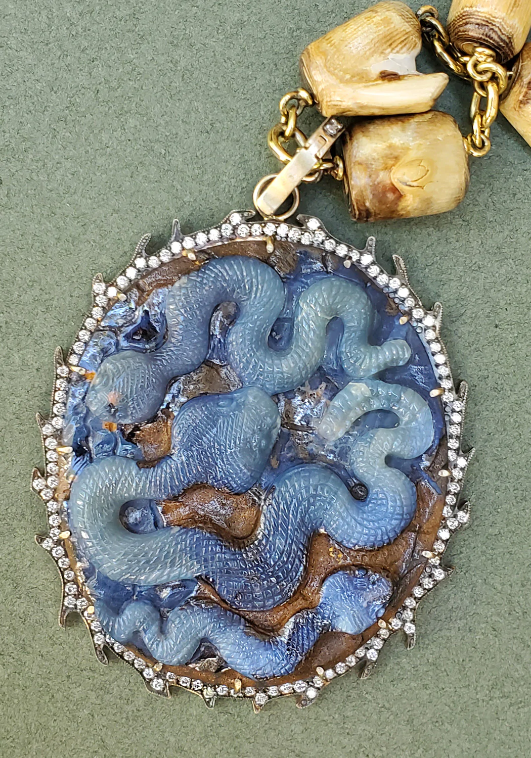 Sylva & Cie Carved Opal Snake with Diamond Enhancer