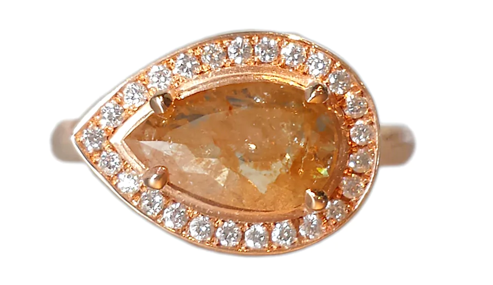 Anne Sportun 14KRG Rose Cut Pear Brown Diamond Ring
