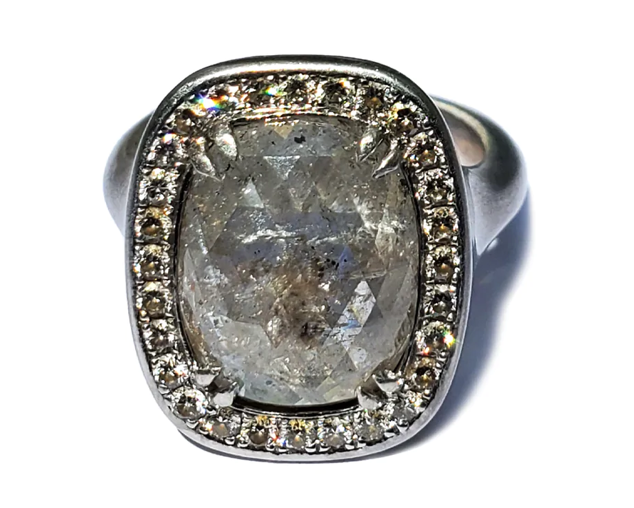Rahaminov 18K White Gold Halo Grey Diamond Ring