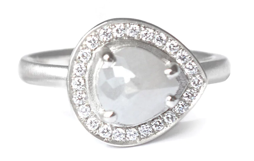 Anne Sportun 14KWG Rose Cut Pear Grey Diamond Ring