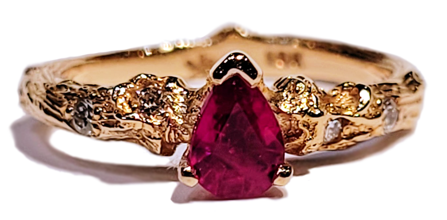 K Brunini 18K Rose Gold Diamond & Ruby Twig Ring