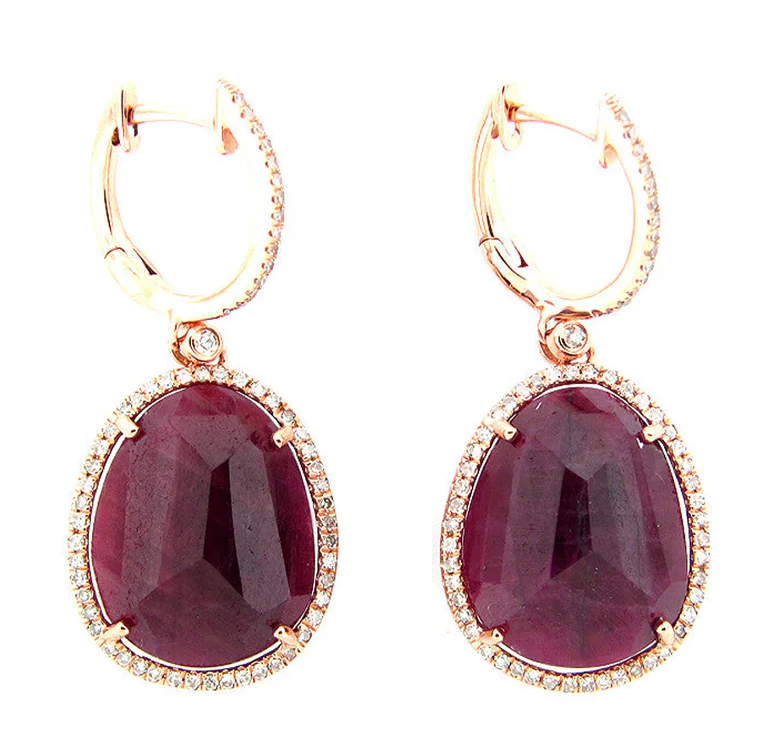 Dilamani 14KRG Diamond & Ruby Dangle Earrings
