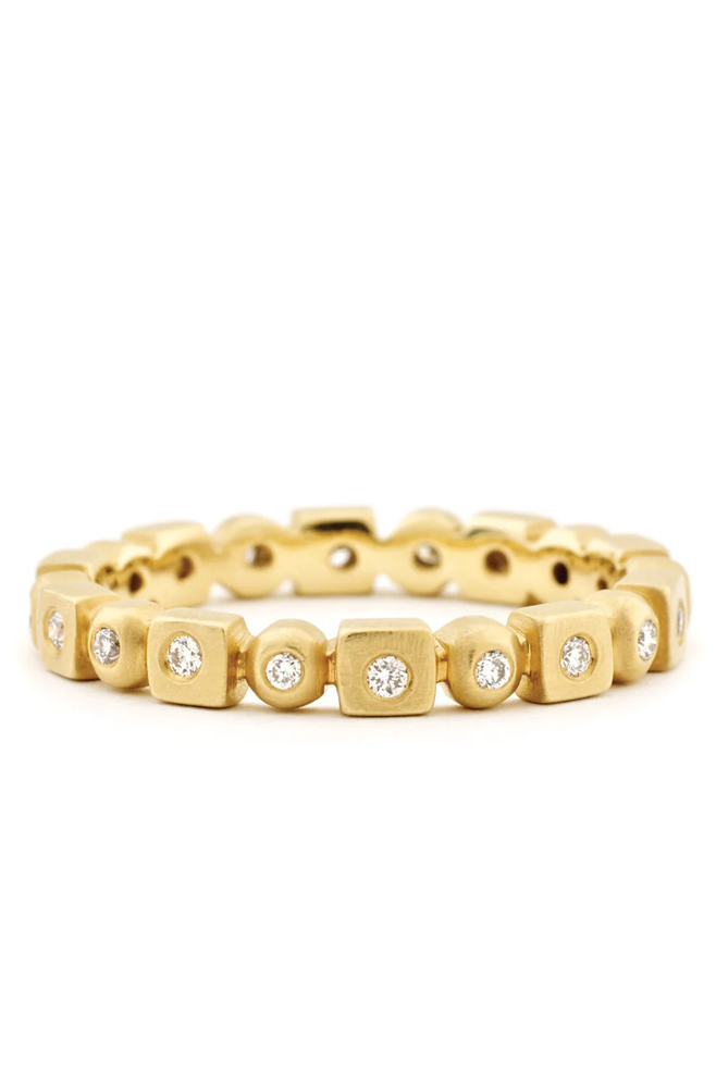 18KYG Round & Square Diamond Eternity Band--