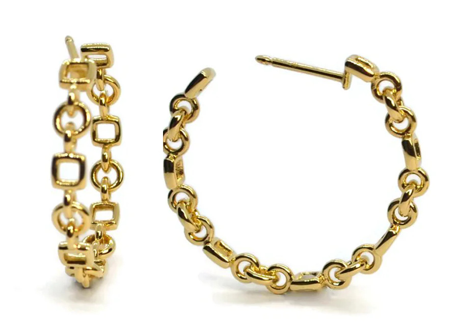 A & Furst Gaia 18KYG Round & Square Chain Link Hoop Earrings