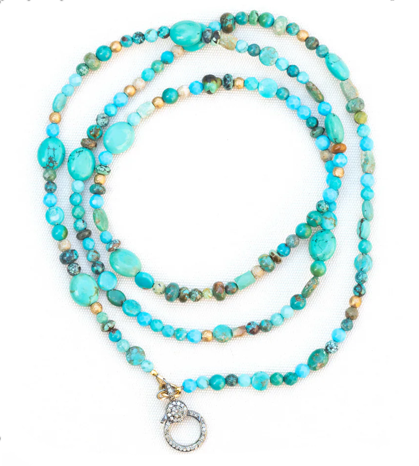 Catherine Michiels Pili Turquoise Bead Necklace with Diamond Clasp