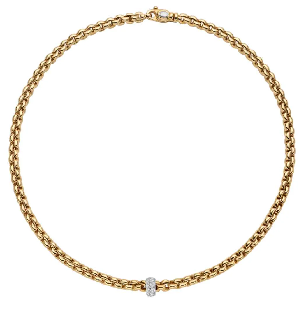 FOPE Flex'It Eka 18KYG Pave Diamond Bead Necklace
