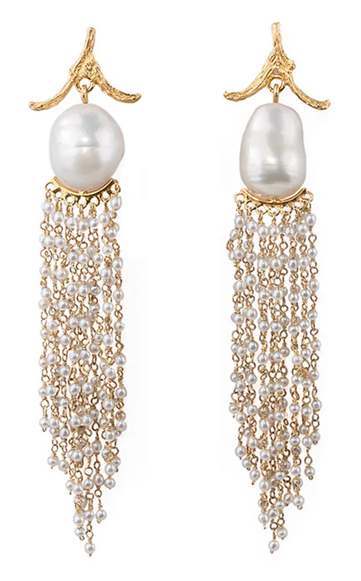 K. Brunini 18KYG South Sea Baroque & Seed Pearl Dangle Earrings