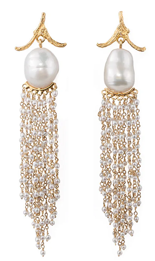 K. Brunini 18KYG South Sea Baroque & Seed Pearl Dangle Earrings