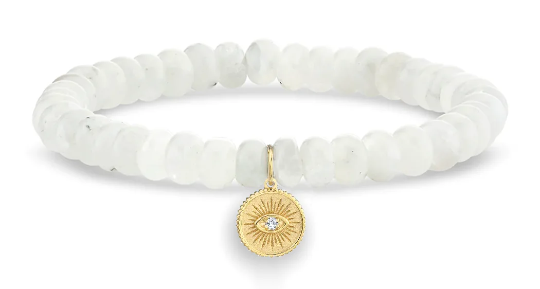 Sydney Evan Eye Coin Charm Rainbow Moonstone Bead Bracelet
