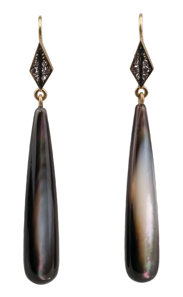Sylva & Cie Diamond & Mother of Pearl Long Dangle Earrings