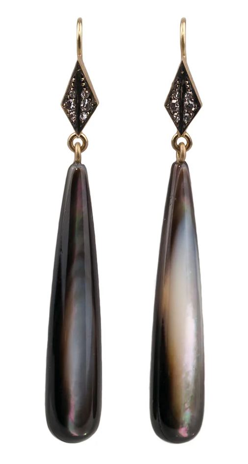 Sylva & Cie Diamond & Mother of Pearl Long Dangle Earrings