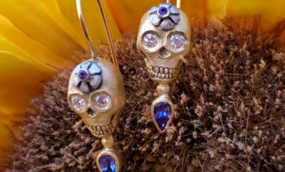2024 Halloween Blog Cover featuring Melinda Risk Skull Earrings