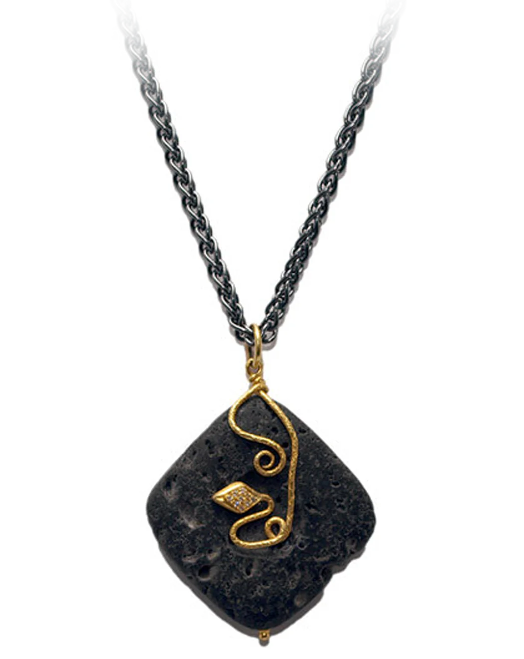 Lika Behar 24K Yellow Gold Lava Stone Diamond Snake Pendant Necklace