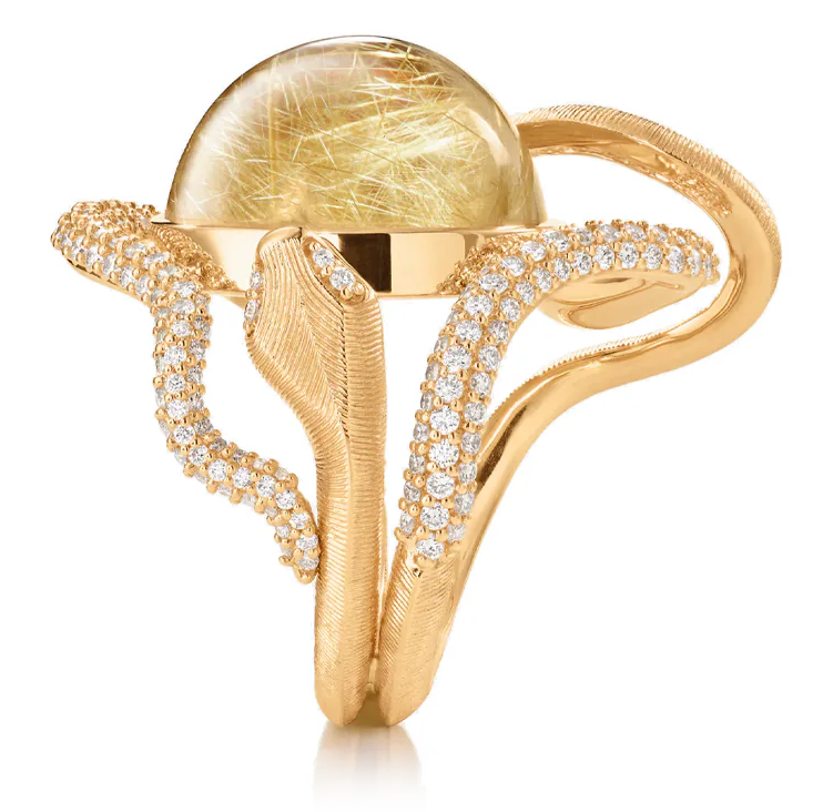 Ole Lynggaard Snakes 18KYG Pavé Diamond & Rutile Quartz Snake Ring - Side