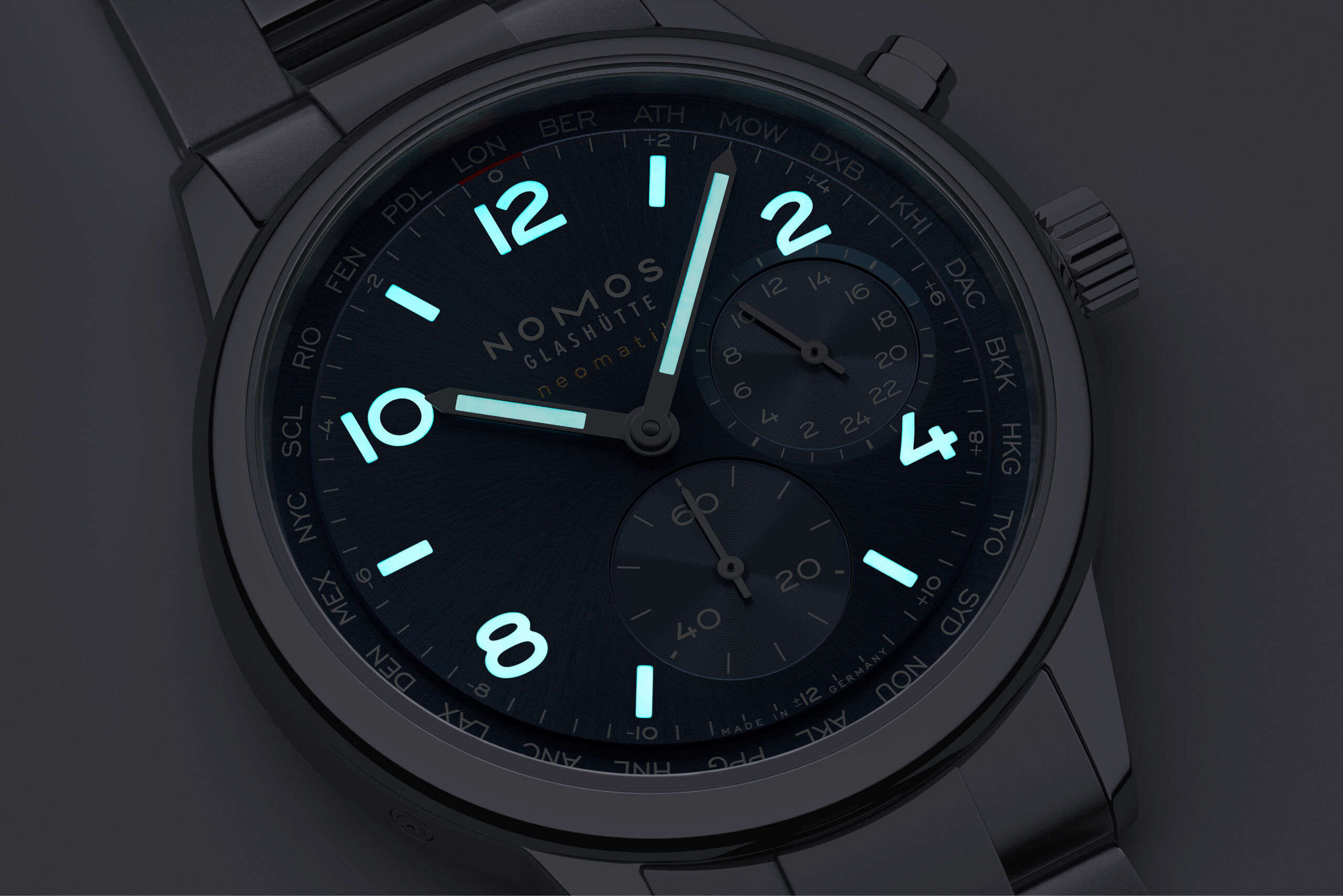 NOMOS Club Sport Neomatik Worldtimer Blue Superluminova