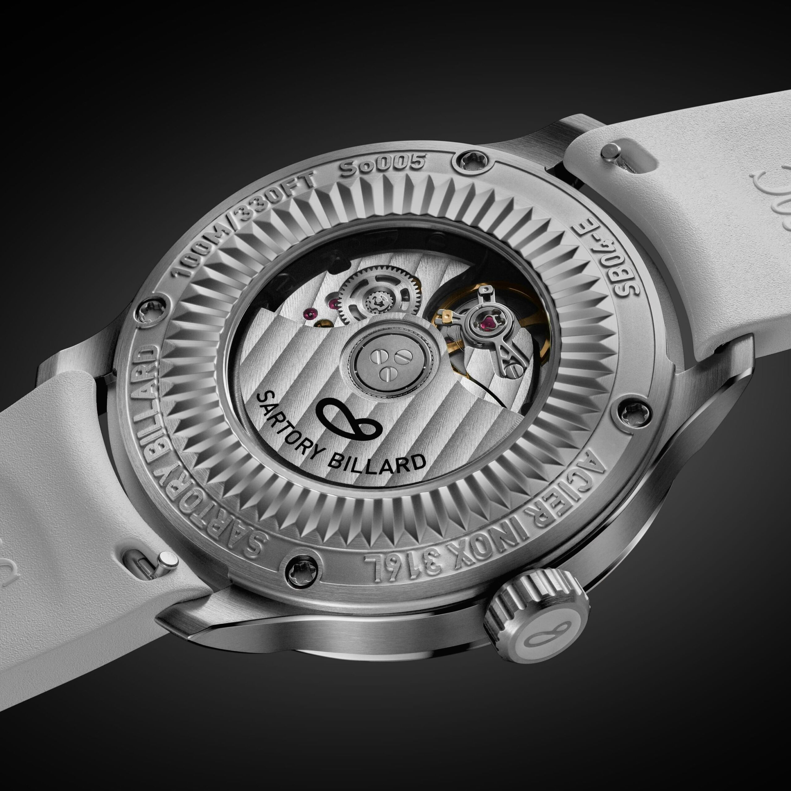 Sapphire glass caseback showing off the La Joux-Perret G101 