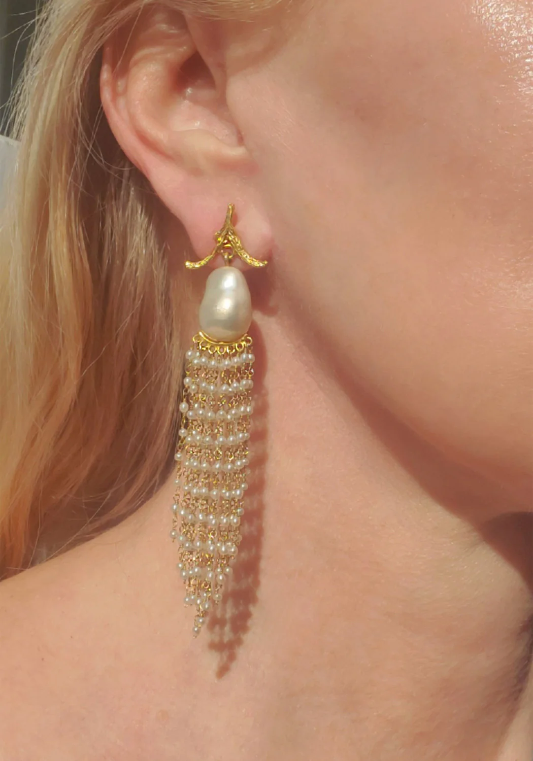 K. Brunini 18KYG South Sea Baroque Seed Pearl Dangle Earrings