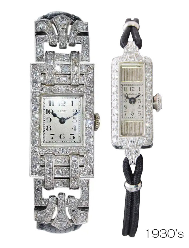 Art Deco Diamond Watches. Various shapes & sizes. Diameter varies upon different shape and size.