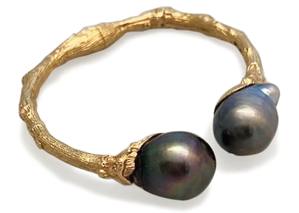 K. Brunini 18KRG Torque Twig Tahitian Pearl Cuff Bracelet