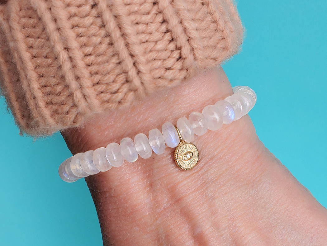 Sydney Evan Marquise Eye Coin Rainbow Moonstone Bracelet