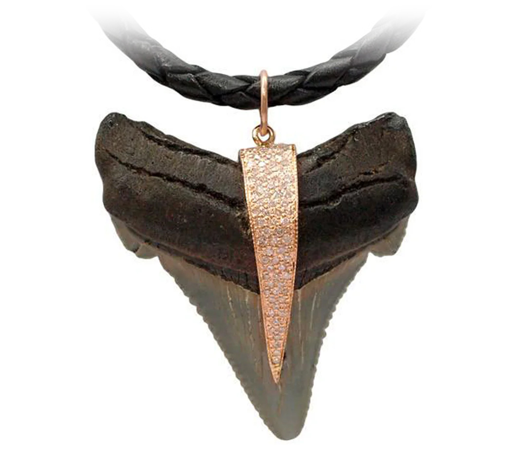 Jacquie Aiche 14KRG Diamond Shark Tooth Pendant on Leather Cord