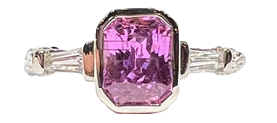 K Brunini 18KWG Diamond & Pink Sapphire Twig Ring