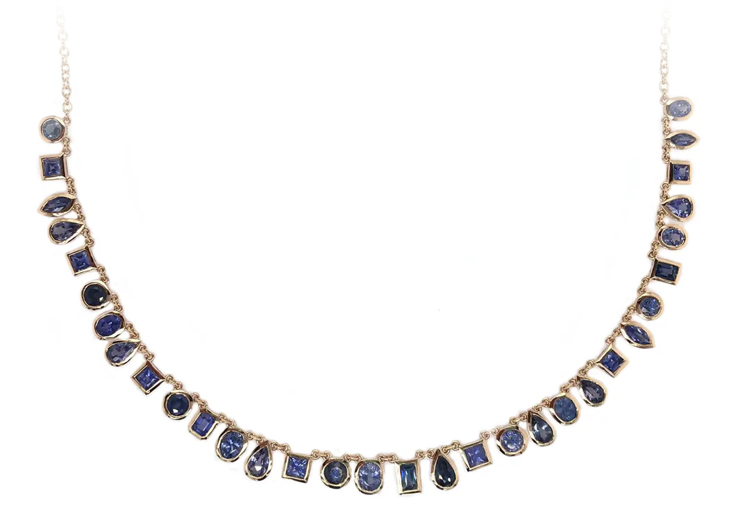 Ruchi 18KYG Mixed Shape Midnight Blue Sapphire Fringe Necklace