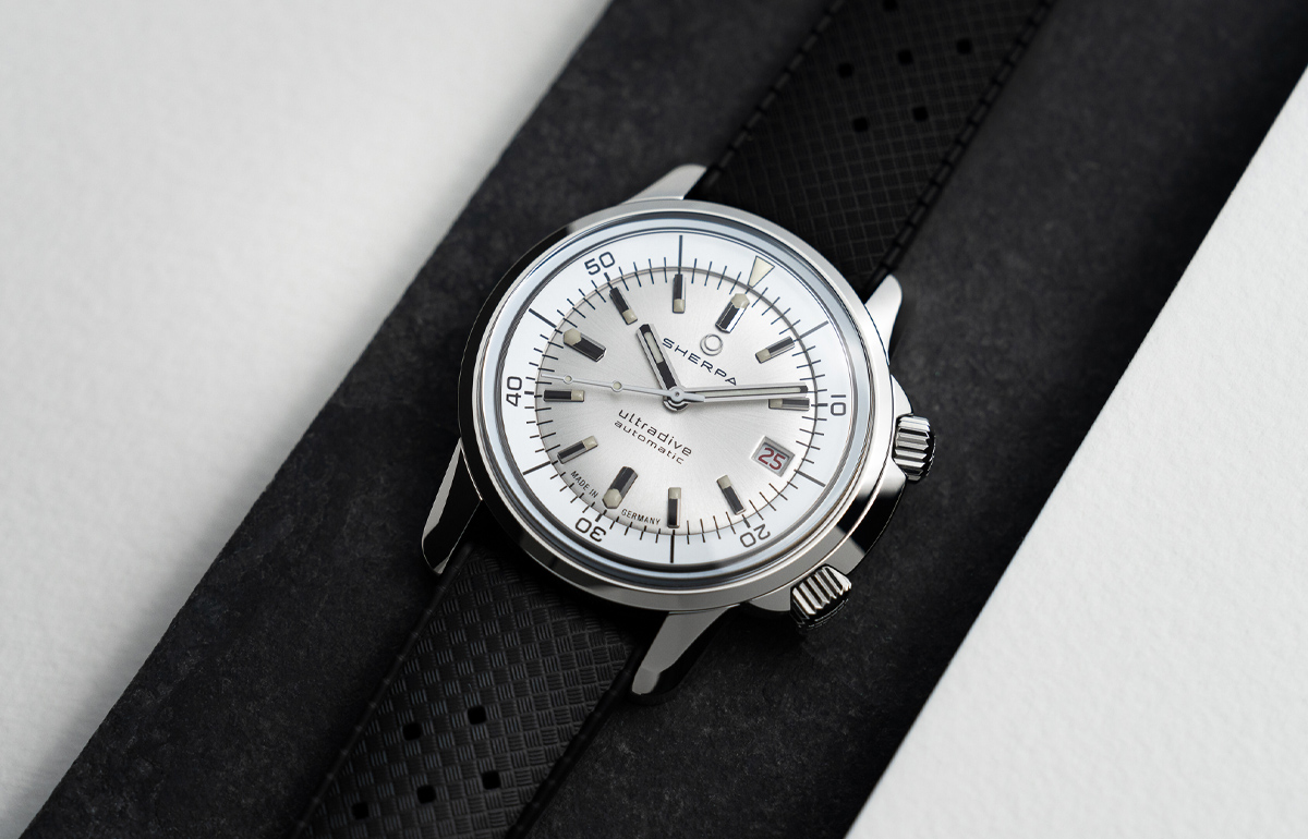 Sherpa Ultradive Moon on Black Rubber Strap