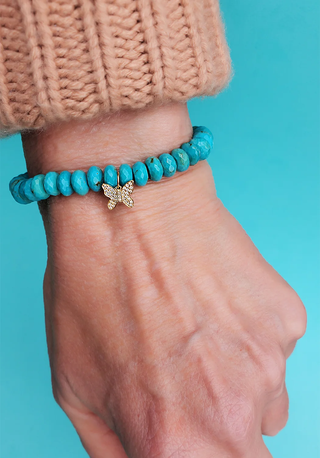 Sydney Evan Diamond Butterfly Turquoise Bead Bracelet