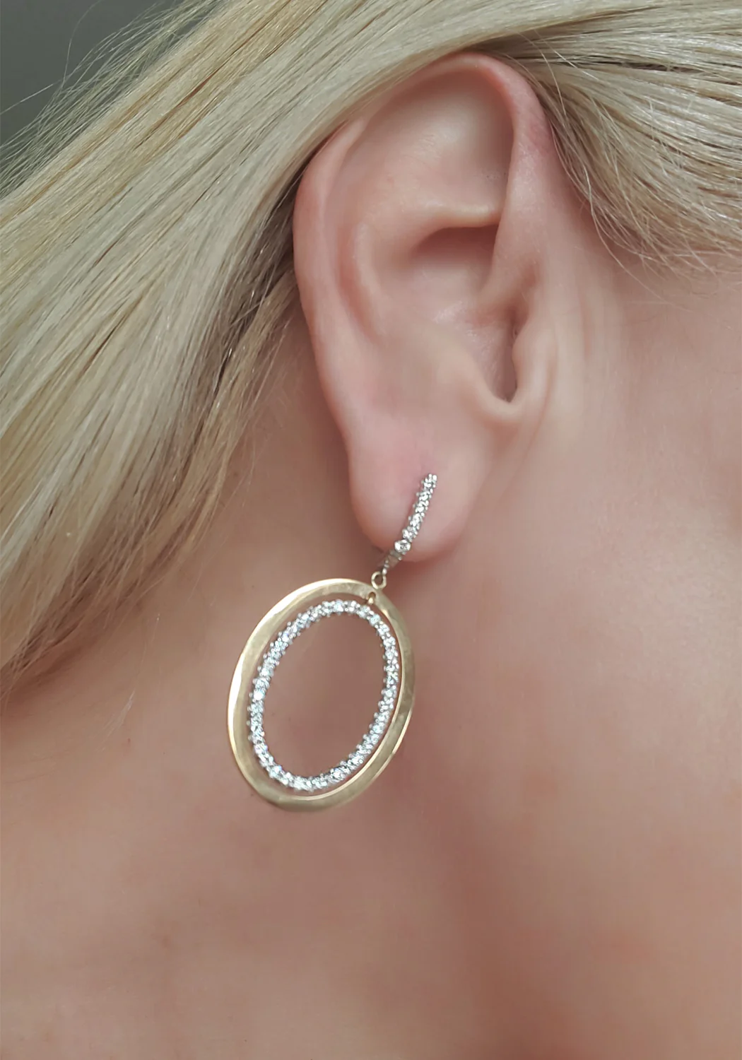 Oster Collection 14KYG Double Oval Diamond Dangle Earrings