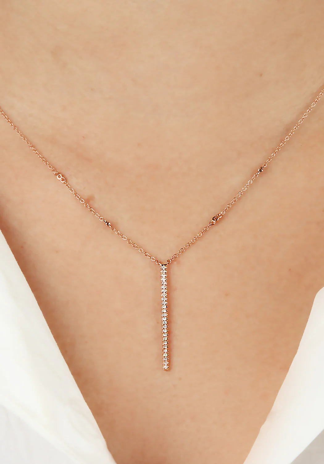 Parade Design 18KRG Pave Diamond Vertical Bar Necklace