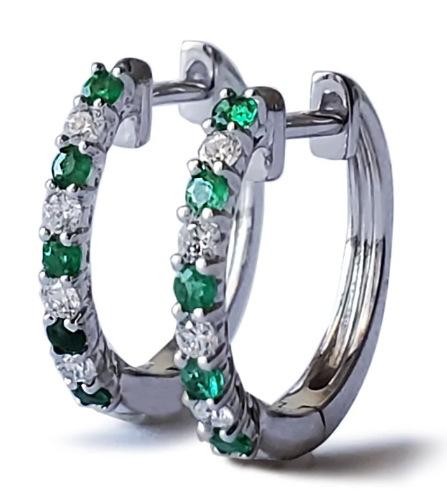 Oster Collection 14KWG Mini Diamond & Emerald Hoop Earrings