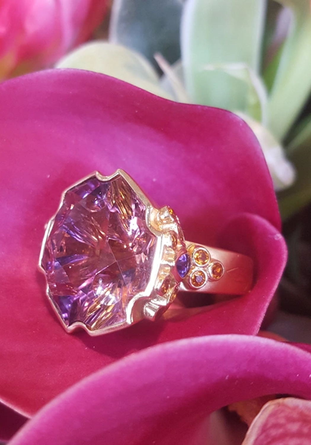 Paula Crevoshay 18KRG Citrine & Ametrine Ring