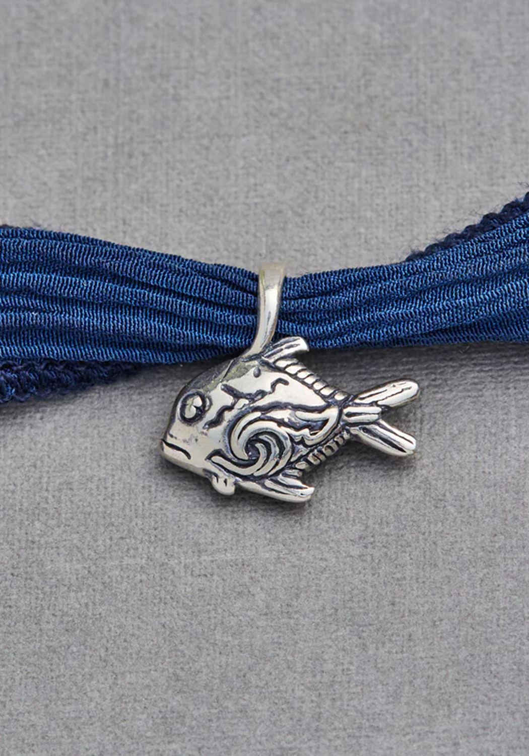 Catherine Michiels Sterling Silver Keola Fish Charm on Silk Wrap